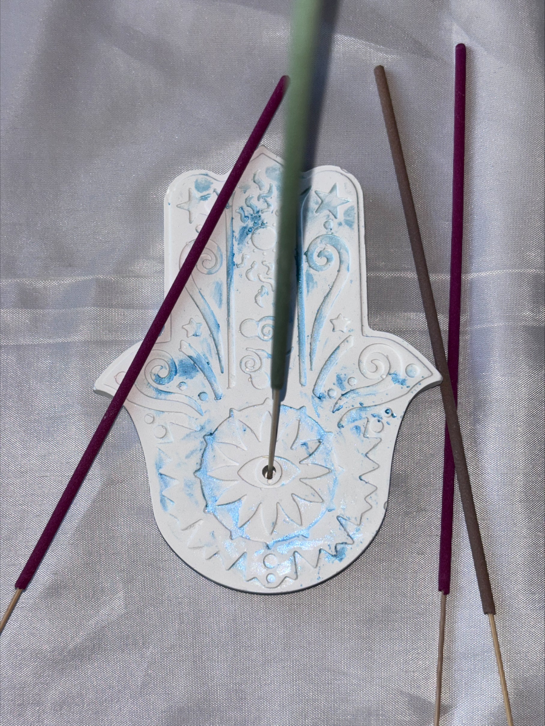 Incense holder Mandala hand blue splash