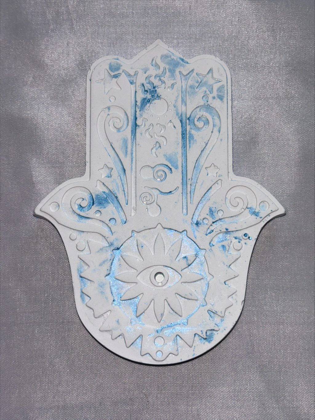 Incense holder Mandala hand blue splash