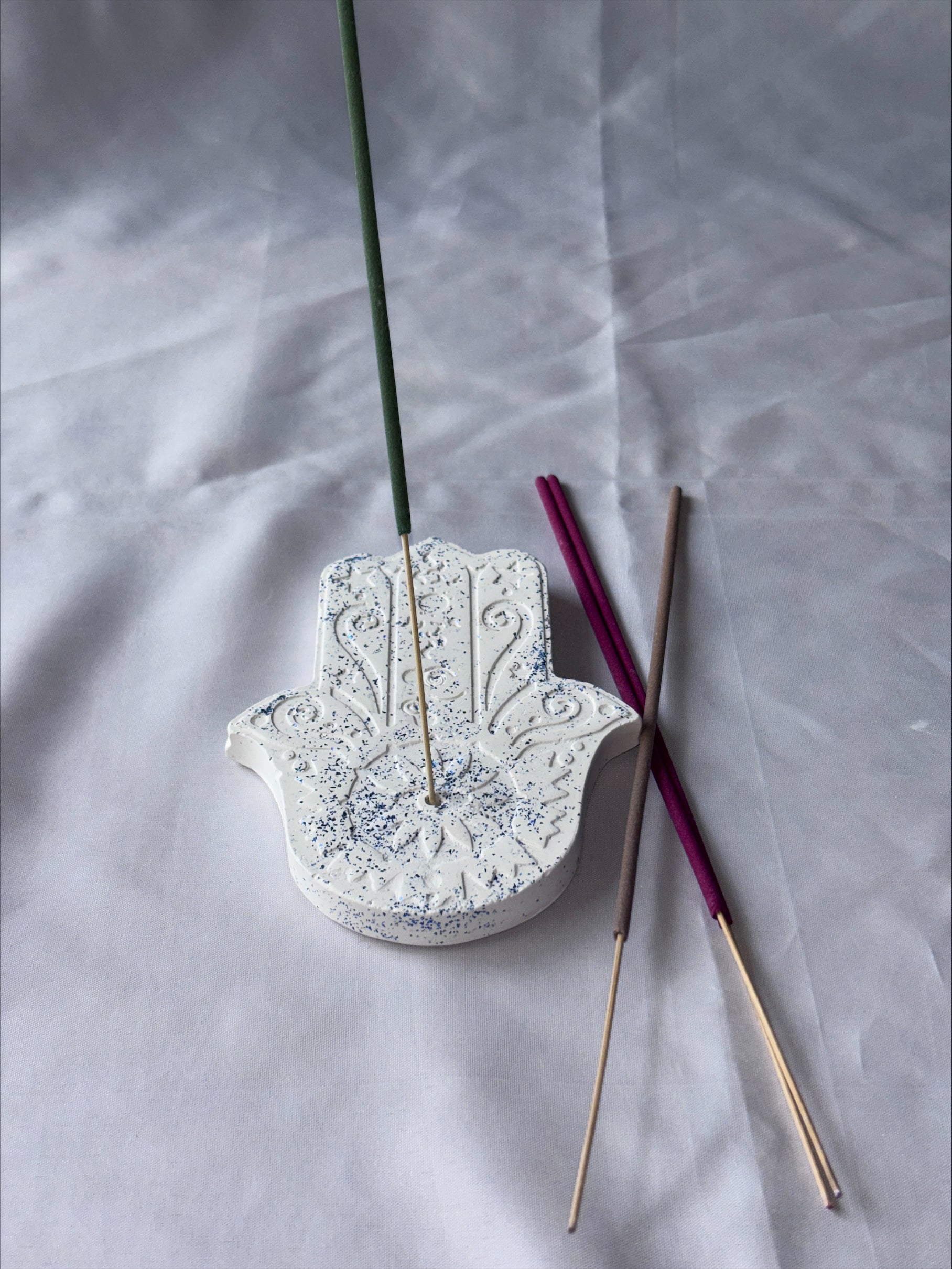 Incense holder Mandala hand blue glitter