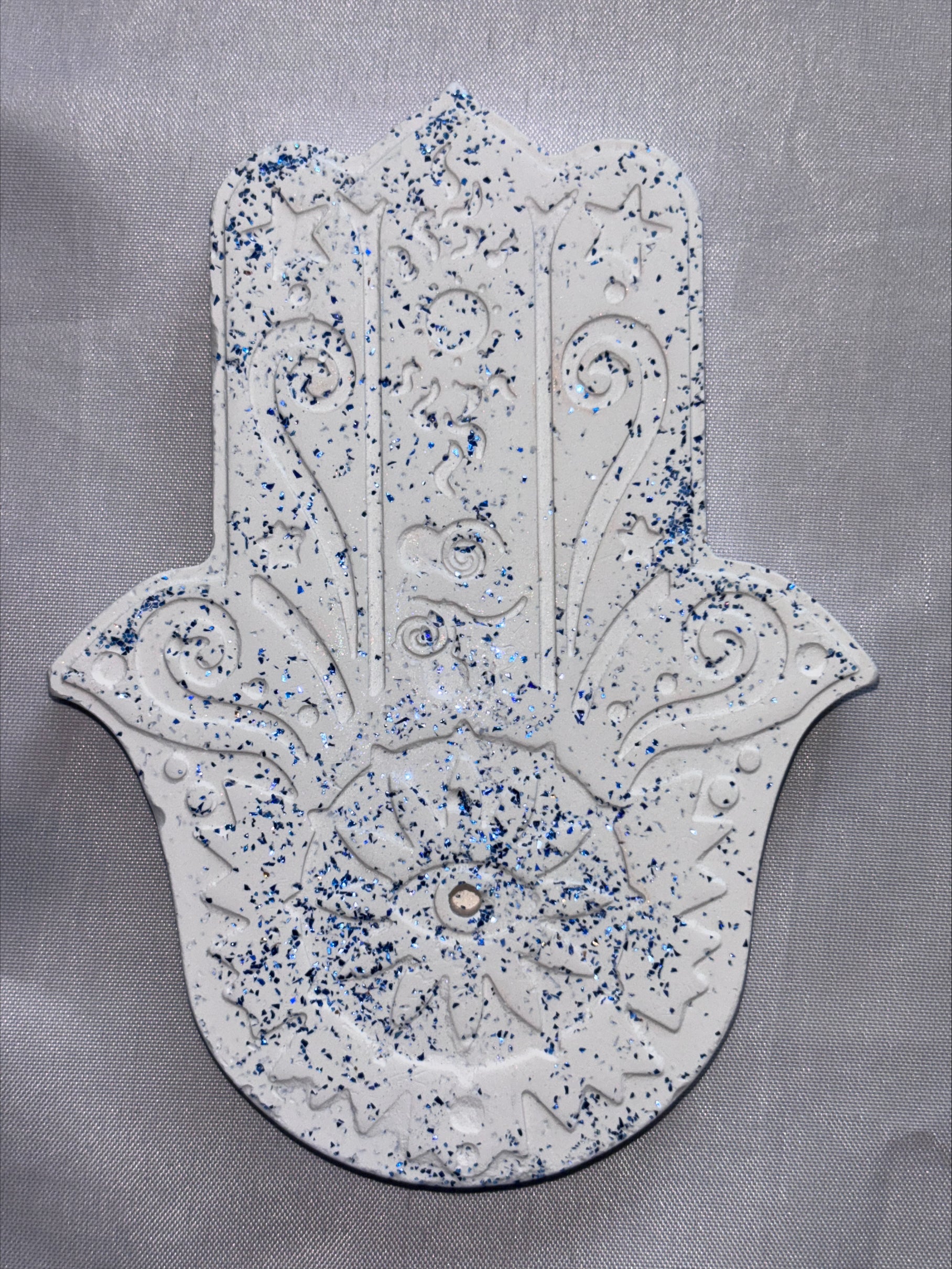 Incense holder Mandala hand blue glitter
