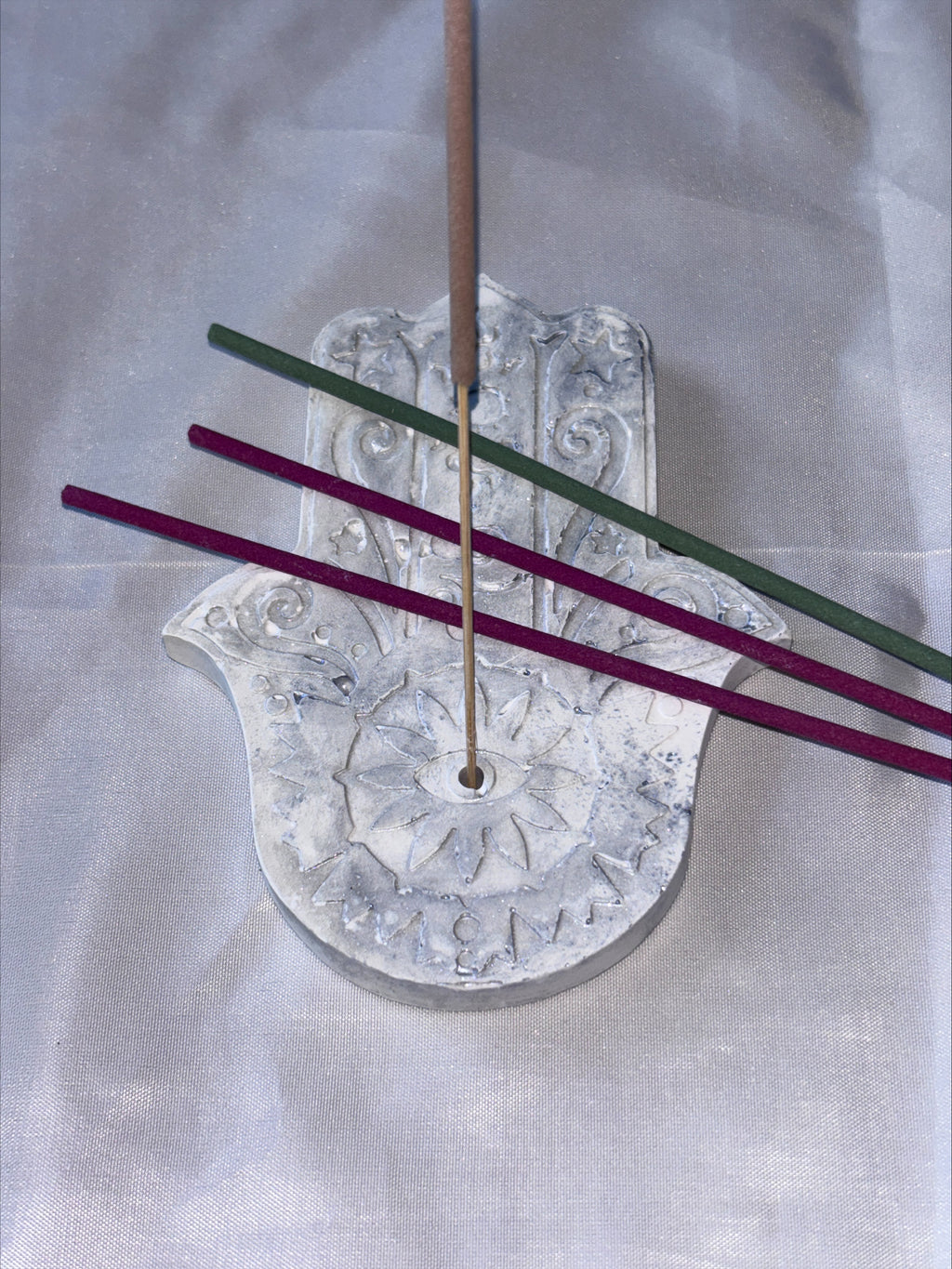 Incense holder Mandala hand grey