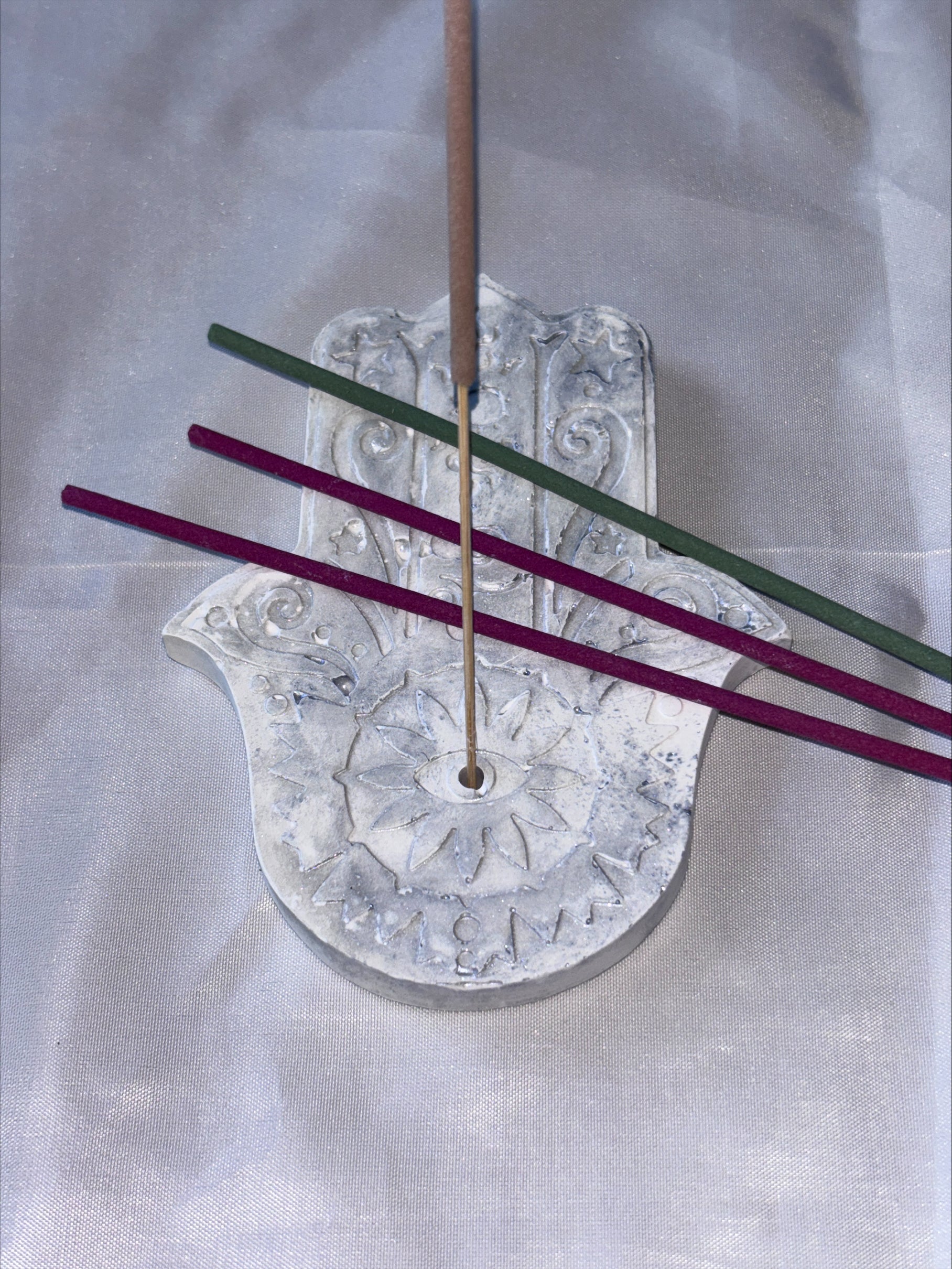 Incense holder Mandala hand grey