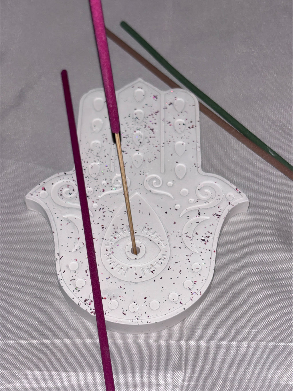 Incense holder Mandala hand pink glitter