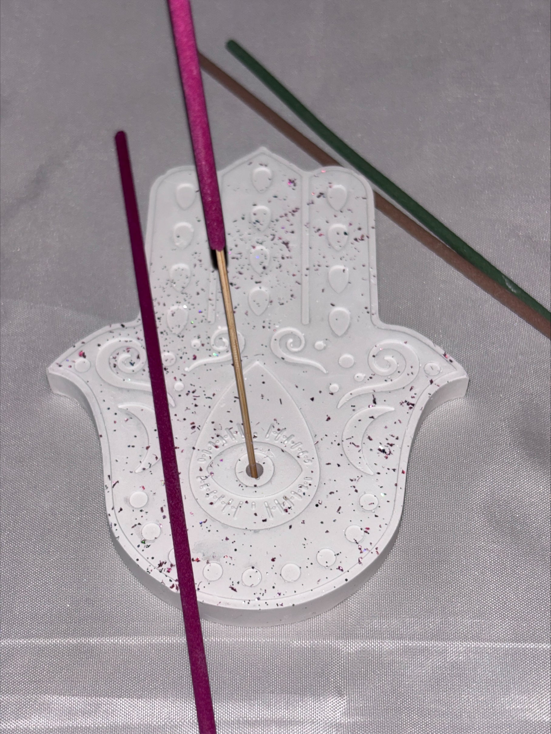 Incense holder Mandala hand pink glitter