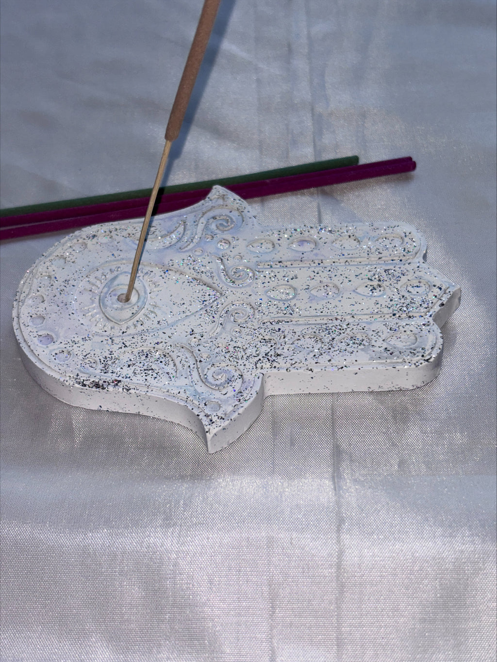 Incense holder Mandala hand silver glitter