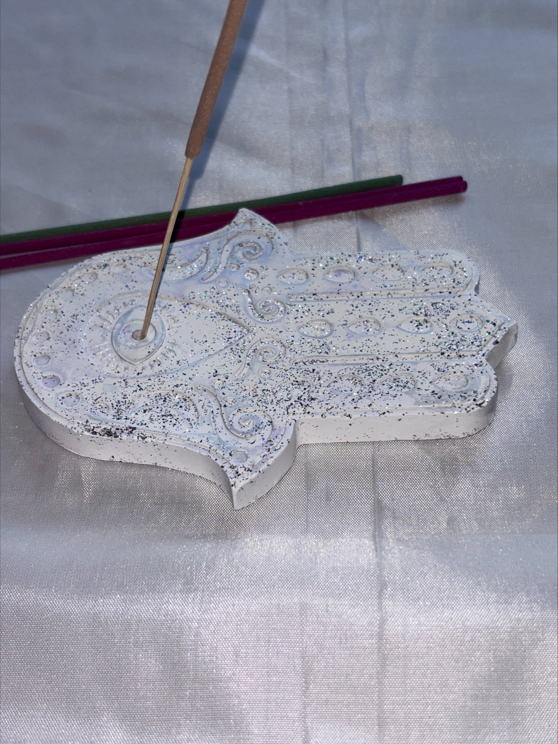 Incense holder Mandala hand silver glitter
