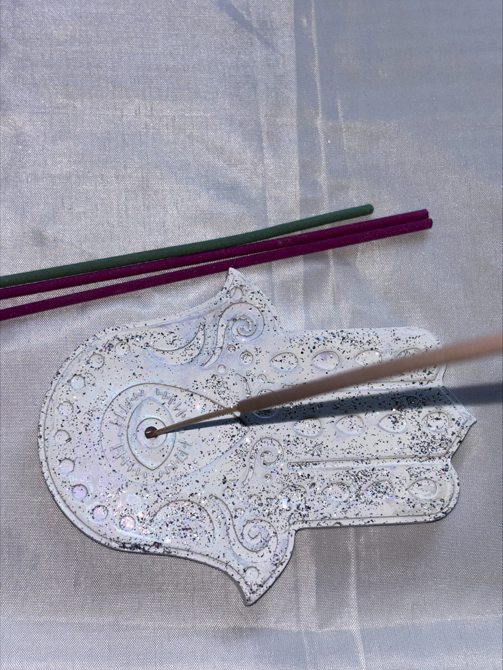 Incense holder Mandala hand silver glitter