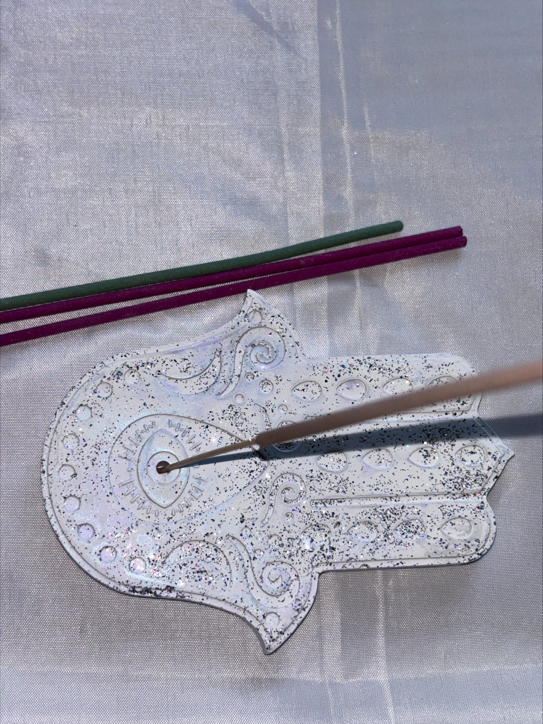 Incense holder Mandala hand silver glitter