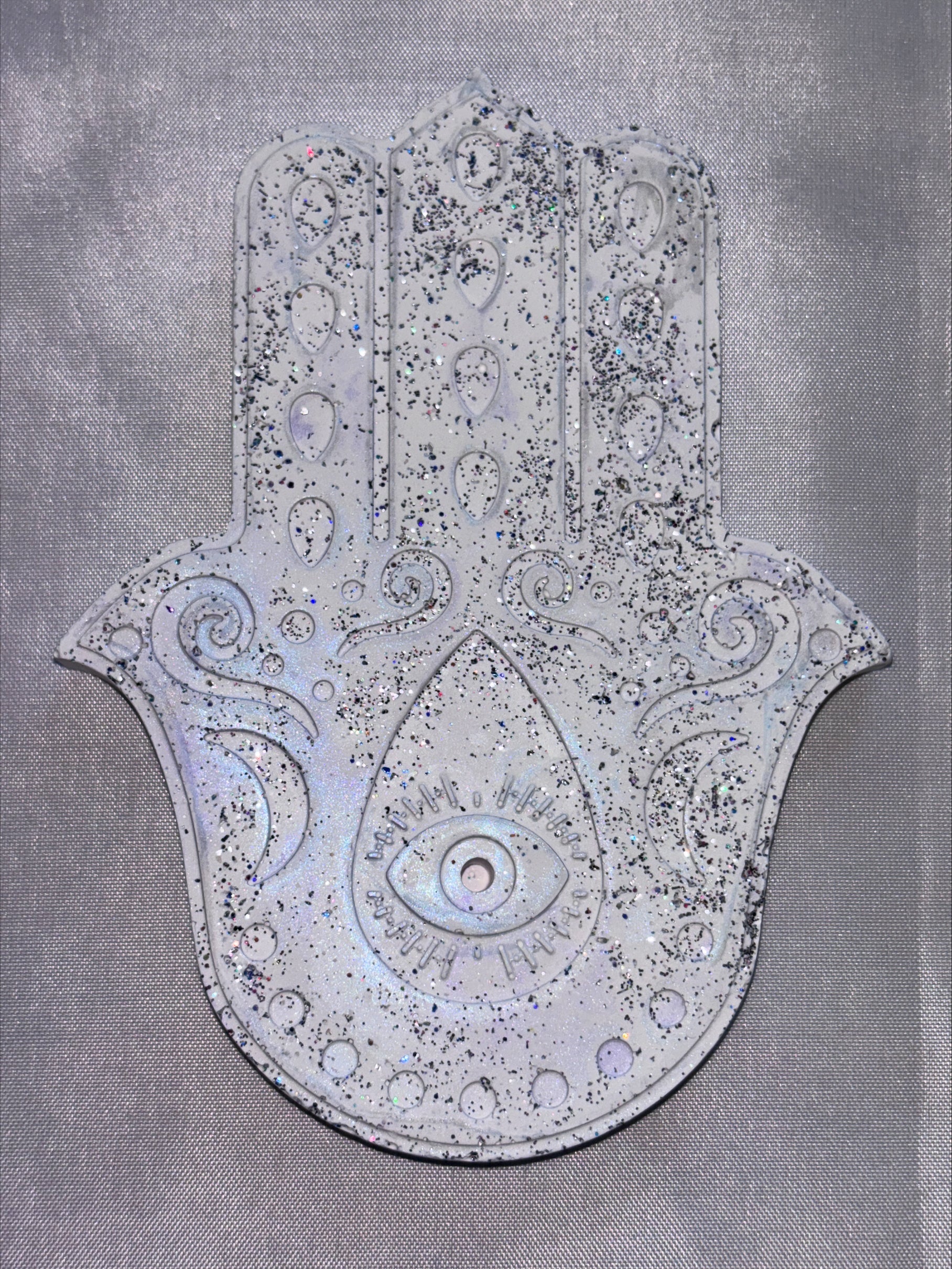 Incense holder Mandala hand silver glitter