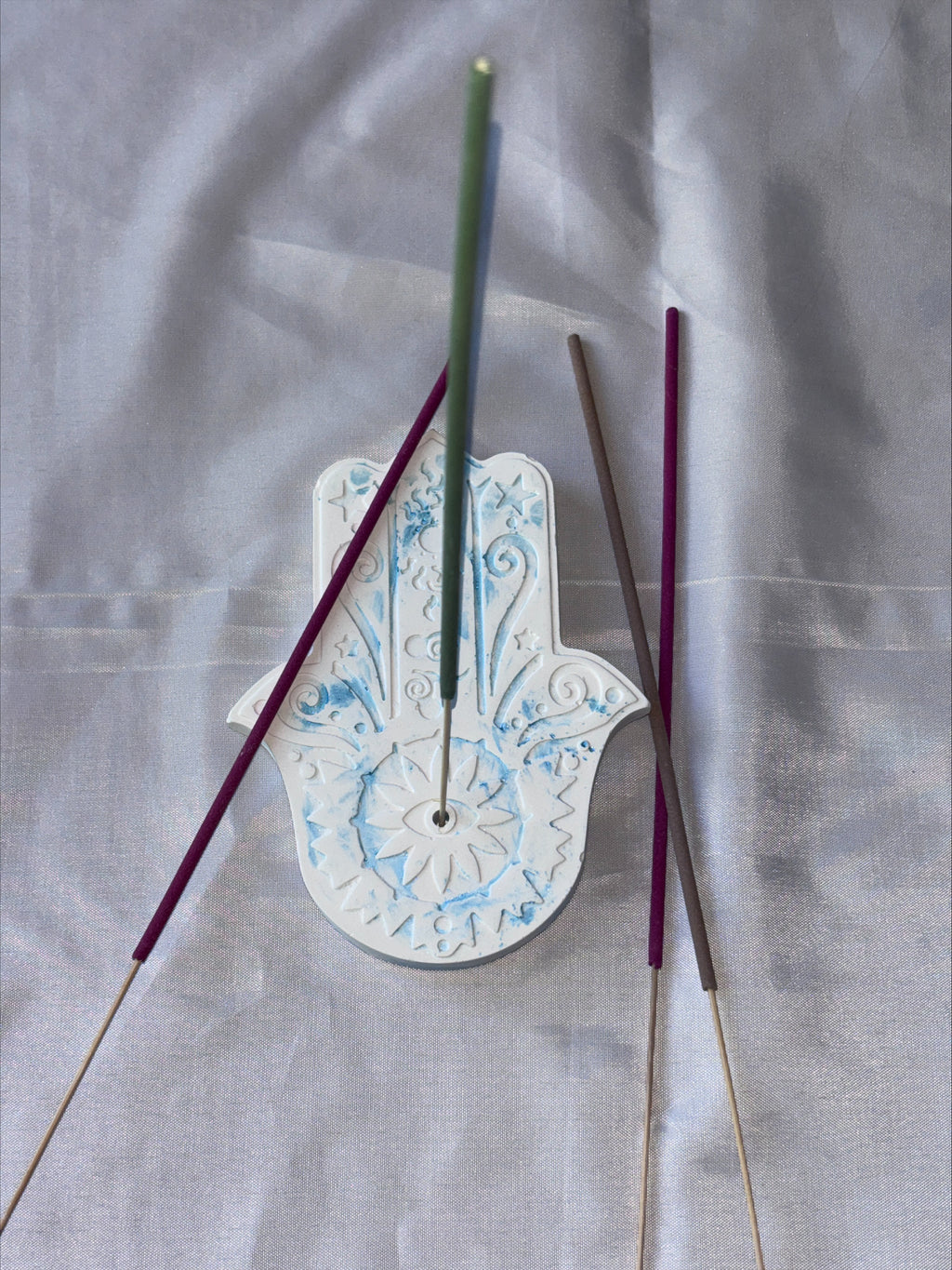Incense holder Mandala hand blue splash