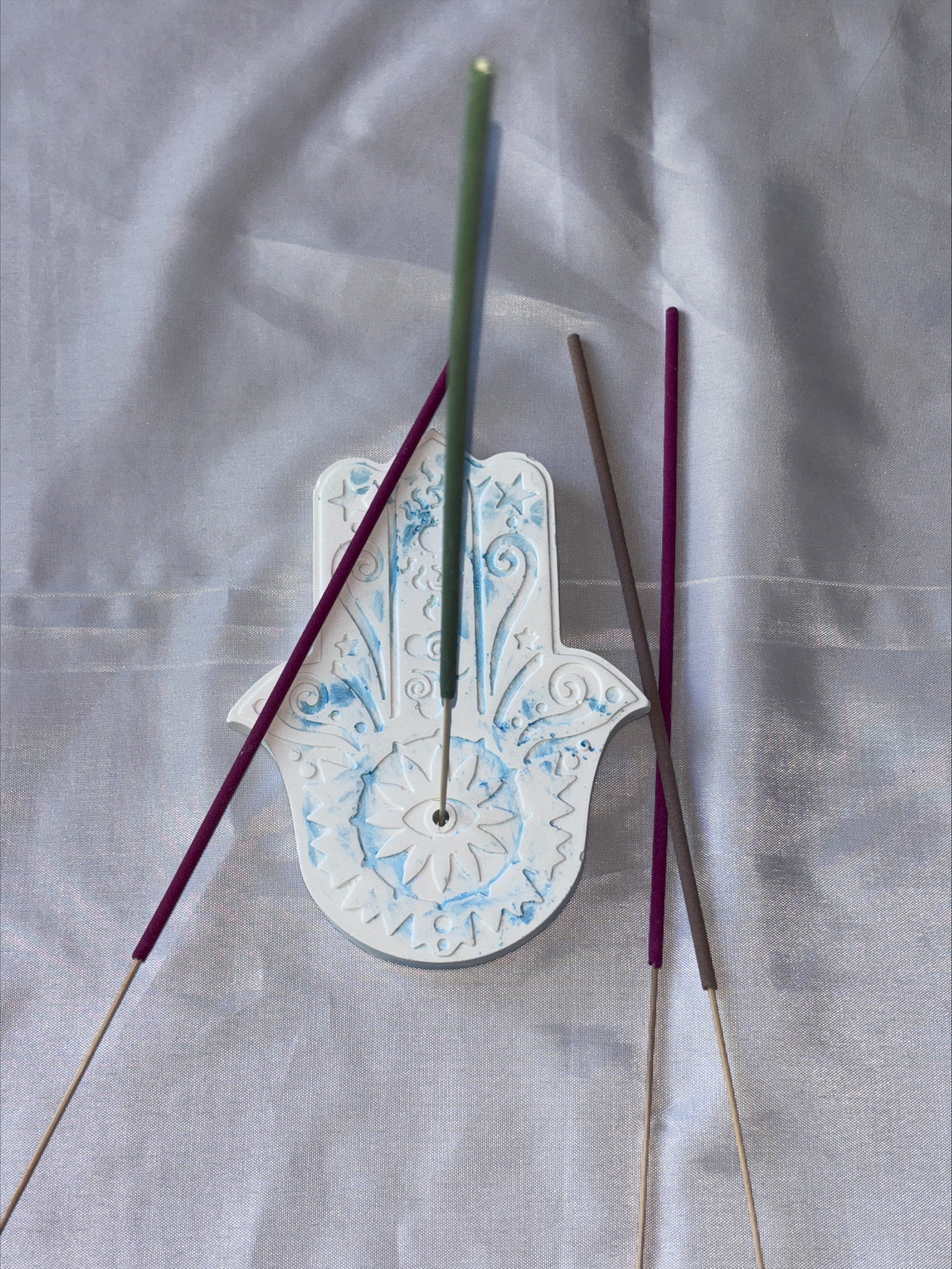 Incense holder Mandala hand blue splash