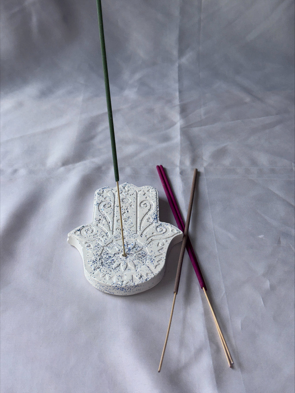 Incense holder Mandala hand blue glitter