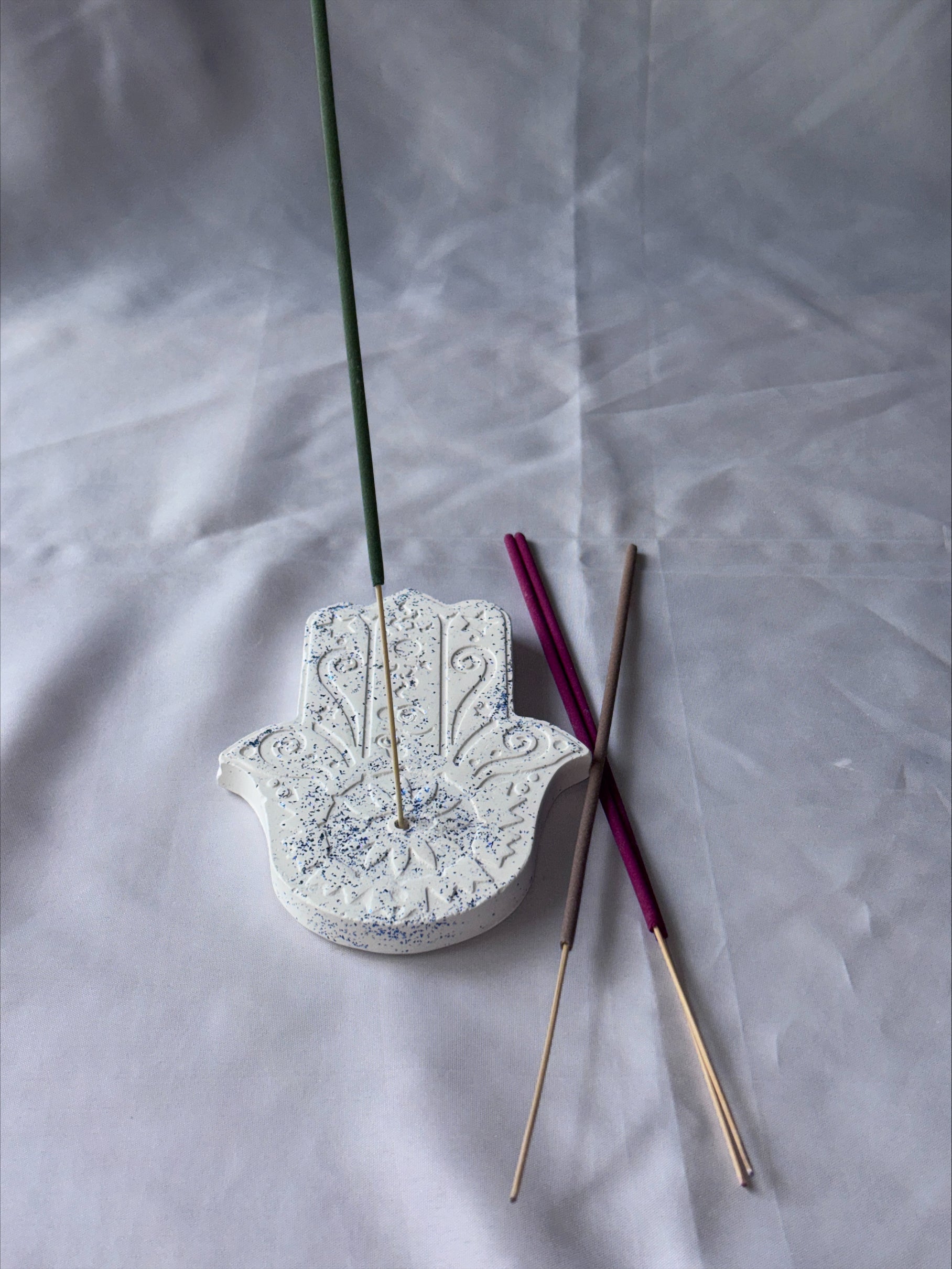 Incense holder Mandala hand blue glitter