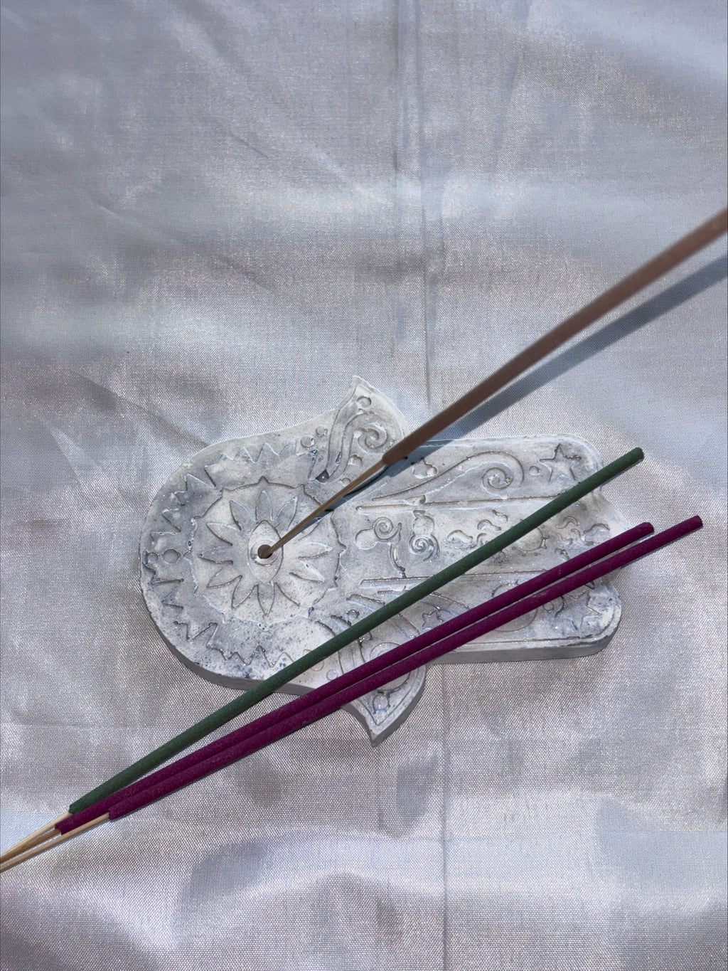 Incense holder Mandala hand grey