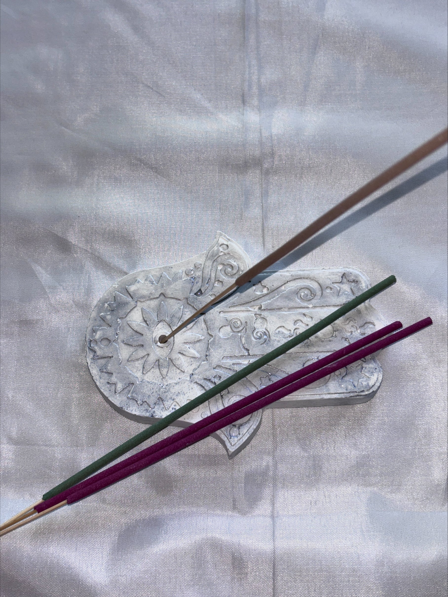 Incense holder Mandala hand grey