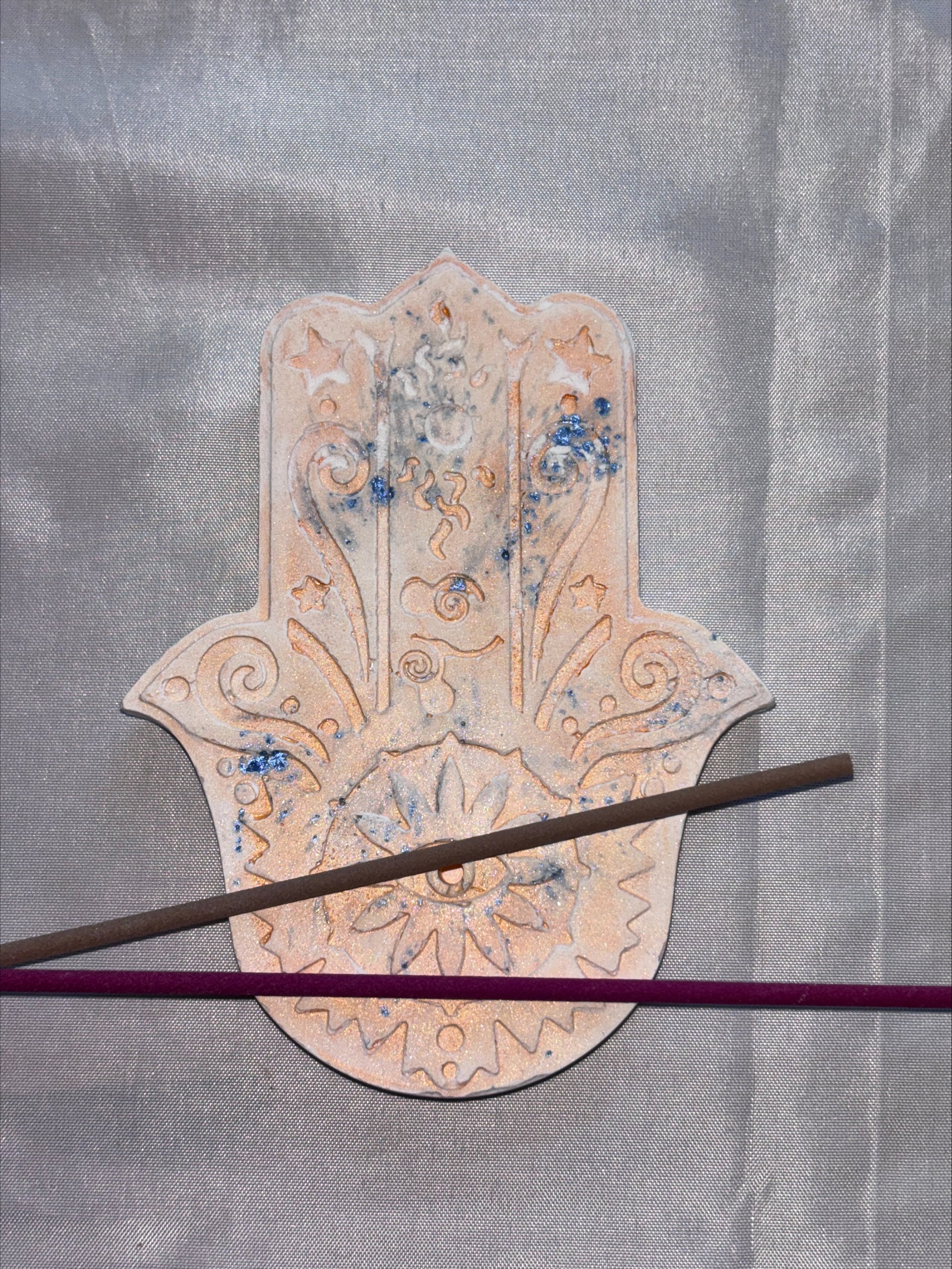 Incense holder Mandala hand orange