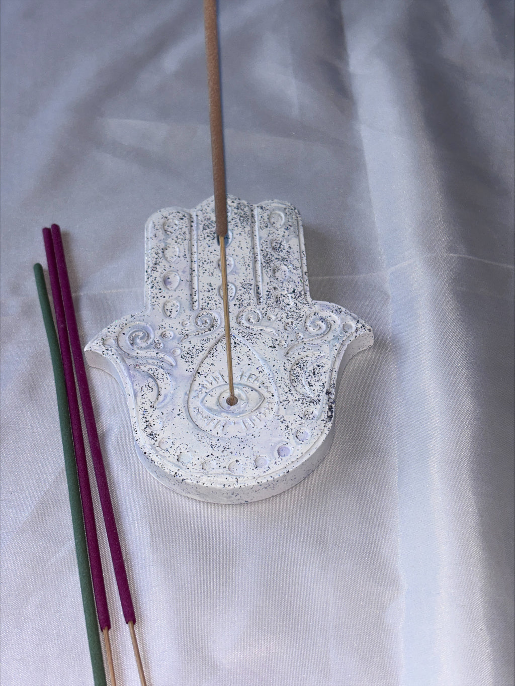 Incense holder Mandala hand silver glitter