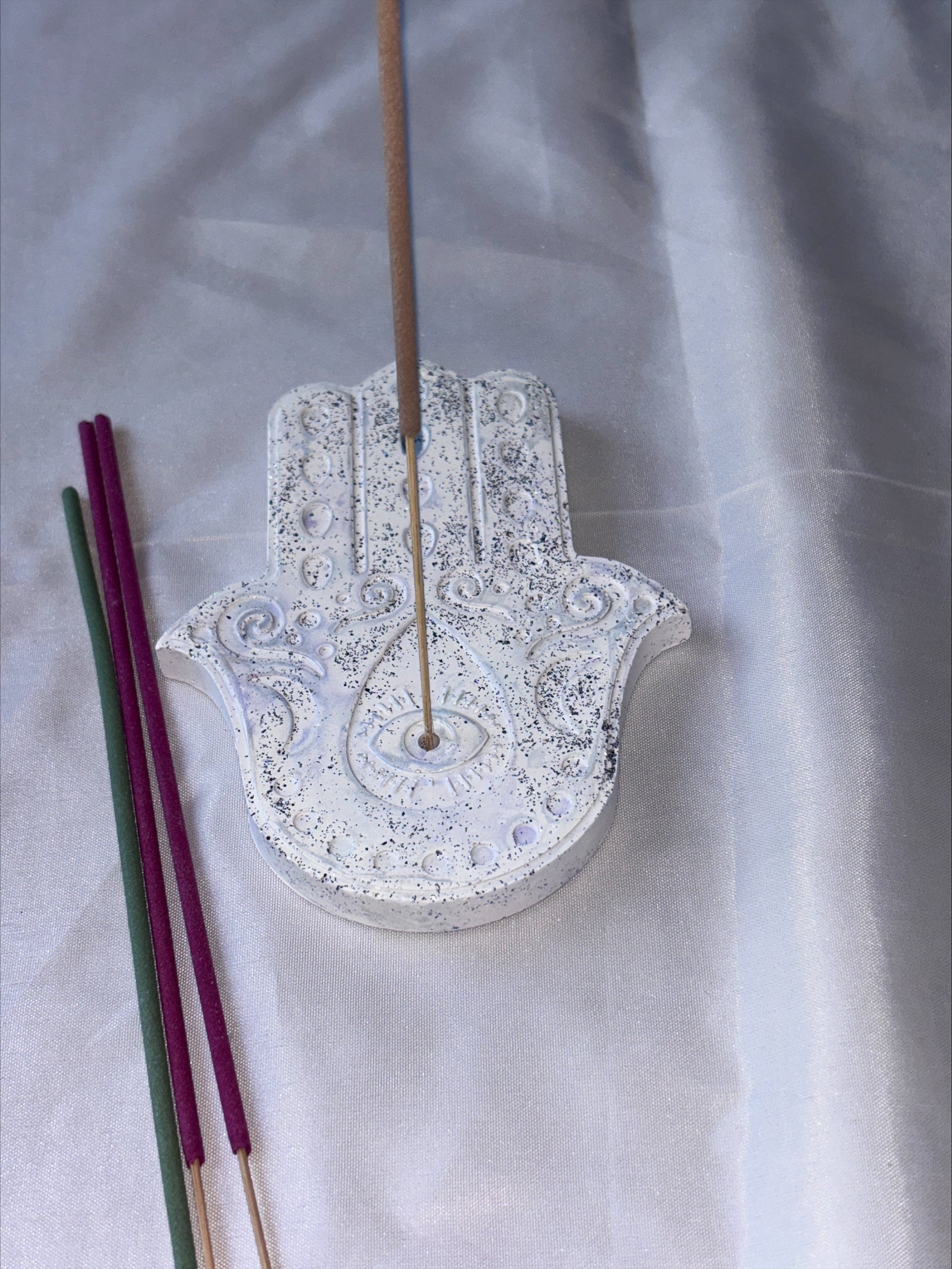 Incense holder Mandala hand silver glitter